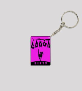 Haunted Kitty and Flying Bat Friends Artwork Printed Keychain Pack of 2
